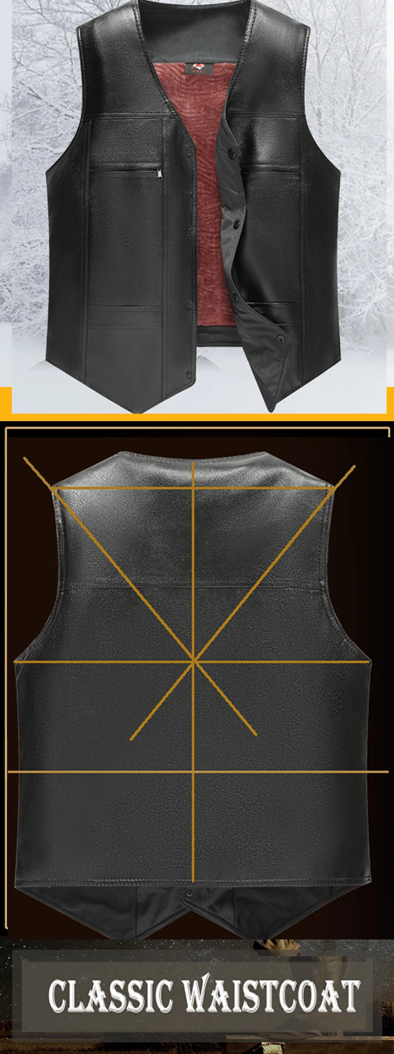 High quality new Winter men motorbike leather vest with fleece thickening middle aged V neck vest shoulders to keep warm