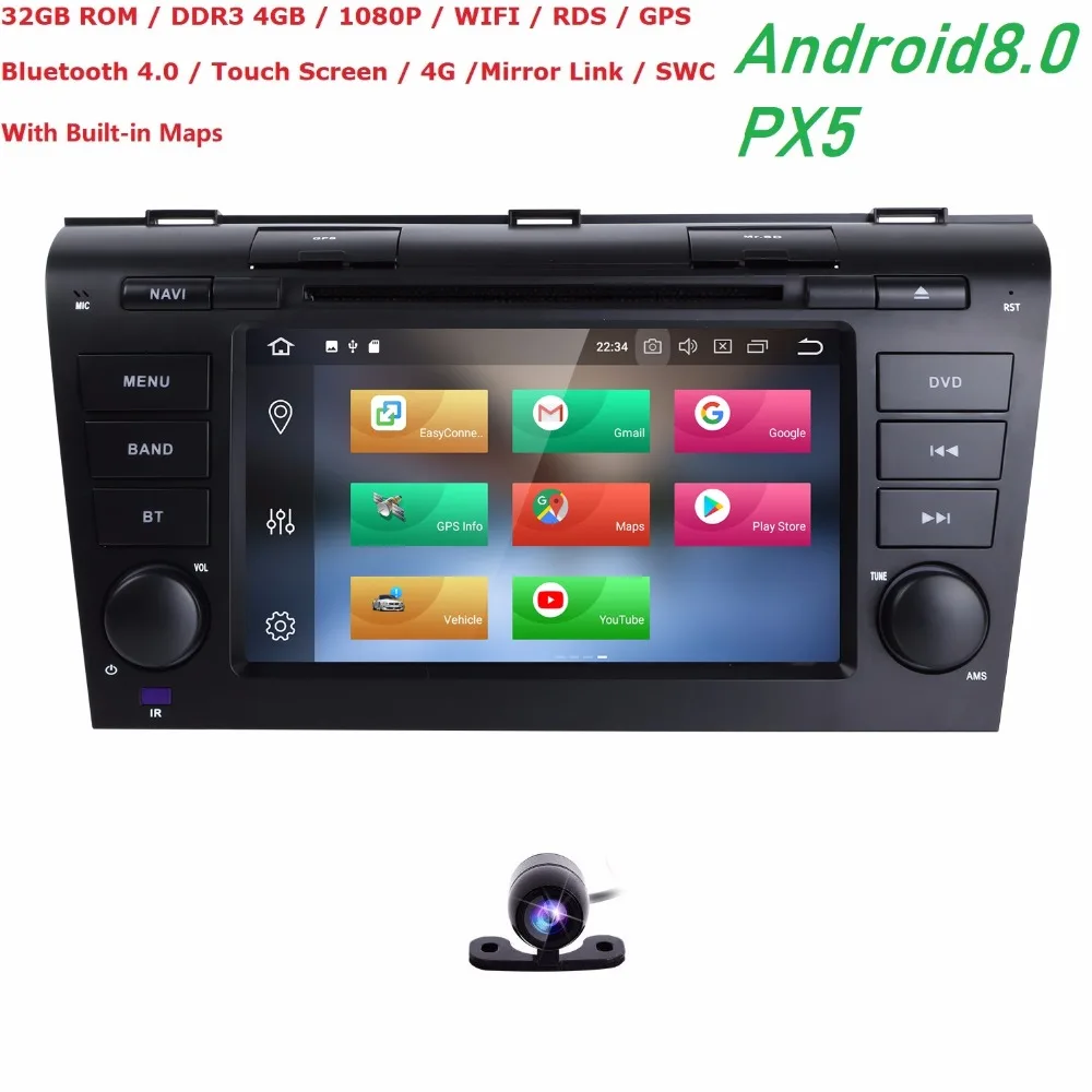 Clearance 7" 8OctaCore Android8.0 OS Car DVD for Mazda 3 2004 2005 2006 2007 2008 2009 with 4GB RAM 32GB ROM & Built-in mic WIFI rear cam 4