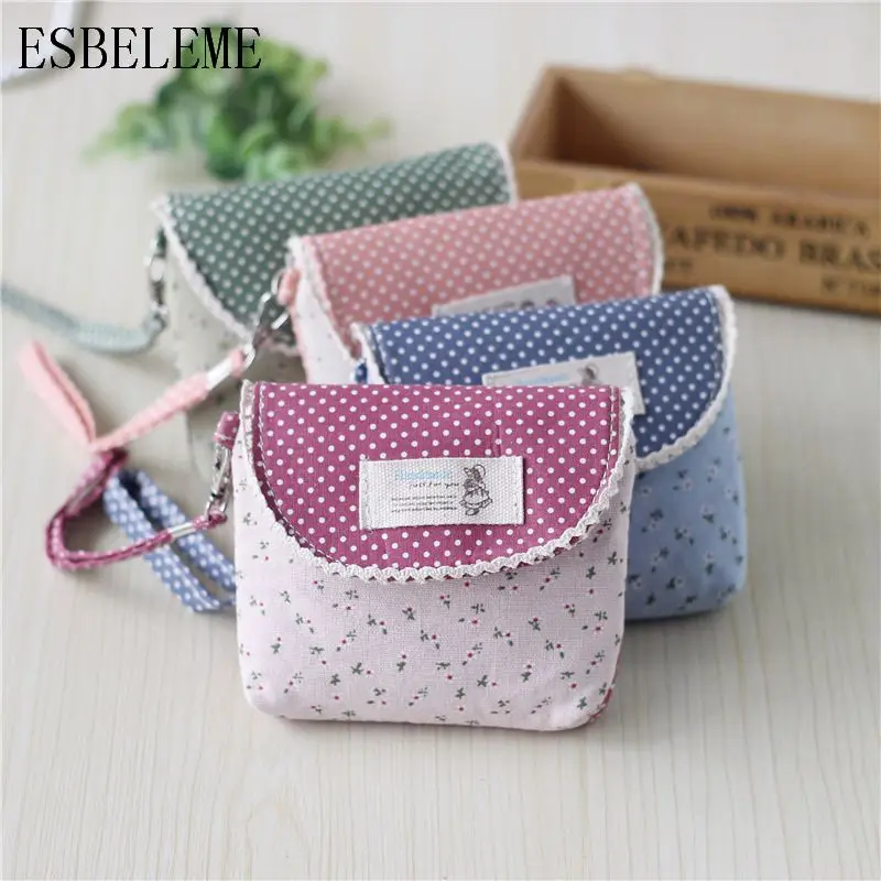 Fashion Women Flower Print Canvas Coin Purses for Girls Mini Bags Female Green Blue Pink Cloth Storage Bag HH006 | Багаж и сумки