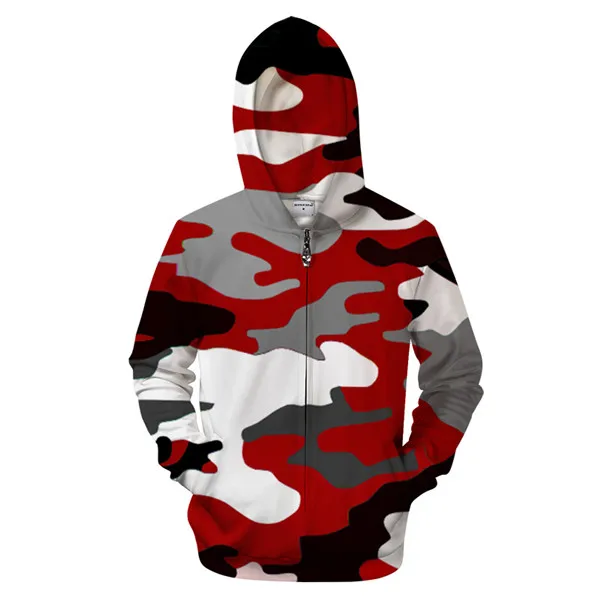 Red Camo hoodies men zipper sweatshirts 3d print Hoodie Tracksuit