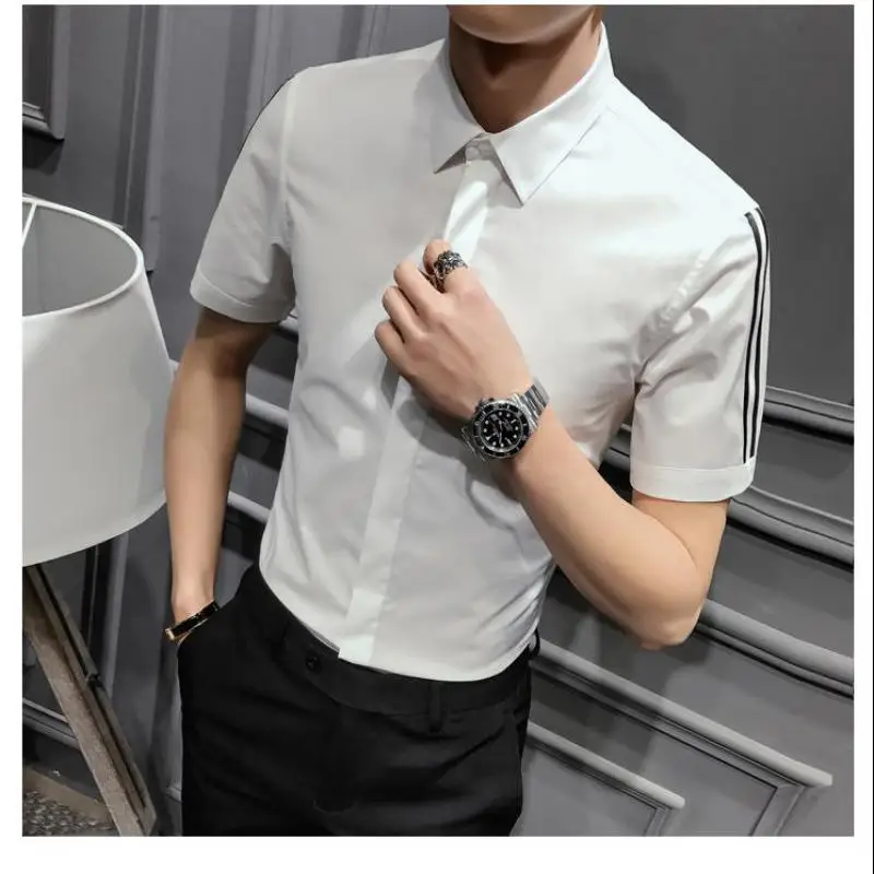 Новая эластичная Мужская рубашка Camisa Masculina роскошная мужская с коротким рукавом