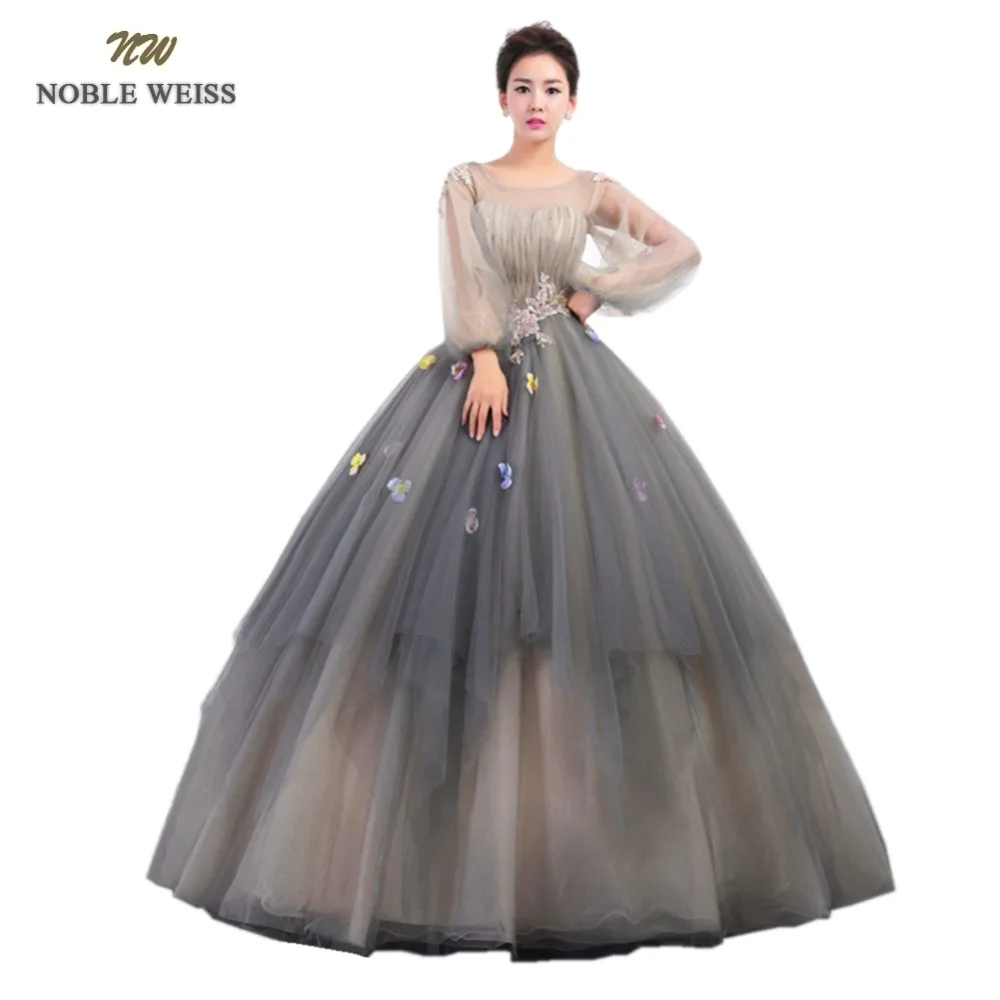 

NOBLE WEISS Ball Gown Quinceanera Dresses With Appliques Pleat Flower Tulle O-Neck Floor-Length Formal Prom Dress