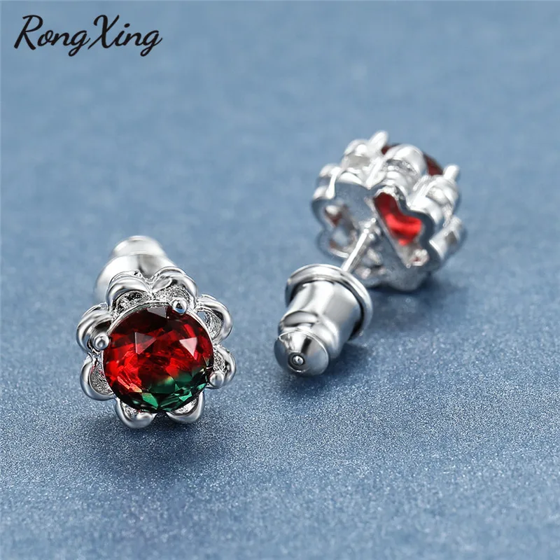 Уникальные серьги гвоздики RongXing с розовым красным зеленым кристаллом из