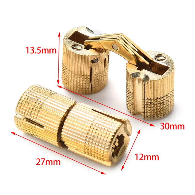 NAIERDI Copper Brass Furniture Hinges 8-18mm Cylindrical Hidden Cabinet Concealed Invisible Door Hinges For Hardware Gift Box 12mm