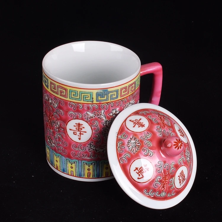 Цзиндэчжэнь ручная роспись, пастельно-красный, долгая жизнь, чайная чашка, фарфоровая чашка, чайная чашка, onsale