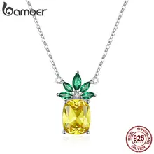 BAMOER, летний кулон с ананасом, ожерелье, S925 серебро, Большой кубический цирконий, фрукт, короткое ожерелье, s для женщин, массивное ювелирное изделие, BSN055