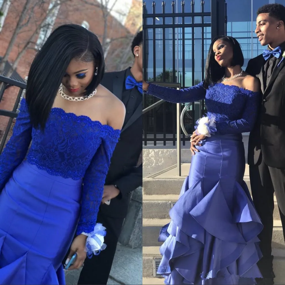 Royal Blue Two Piece African Prom Dresses 2017 Off The Shoulder Long ...