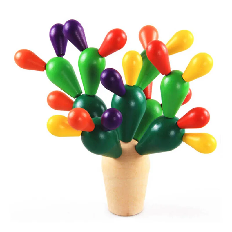 

Early Education Wooden Balancing Cactus Toy Removable Building Blocks for Baby Kids Developmental Intelligence Toy DIY - Multi