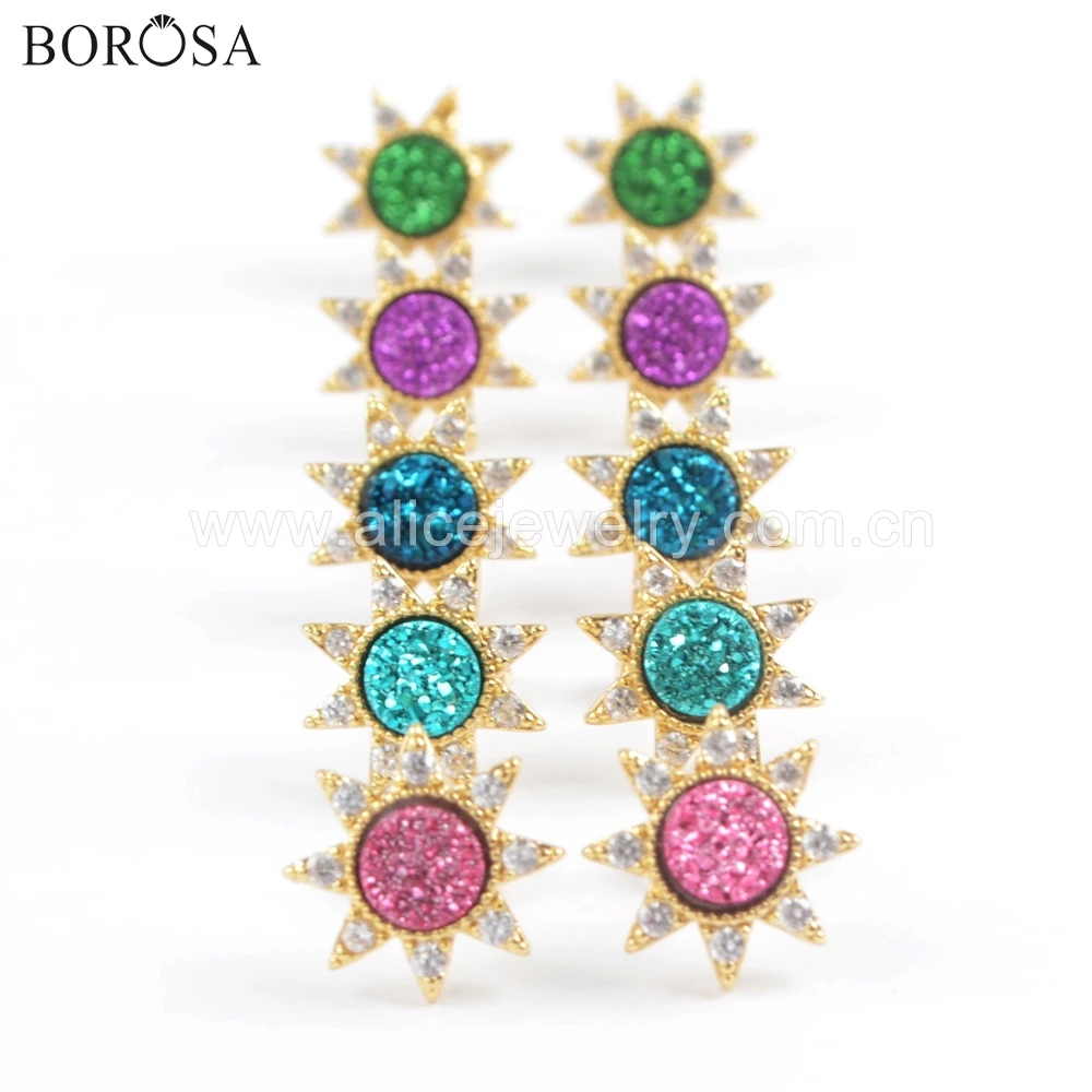 Женские серьги BOROSA Drusy 5 пар оптовая продажа позолоченные микро круглые