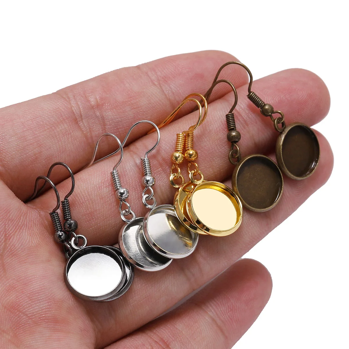 10pcs 10-25mm Tray Bezel Cabochon Earring Hook Blank Setting Round Pendant Ear Base Findings For DIY Glass Cameo Jewelry Making