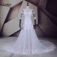 LORIE New Wedding Dress 2017 Scoop A-Line Appliques Long Sleeve Bride Dress Lace Luxury Custom Made Wedding Gown vestido noiva