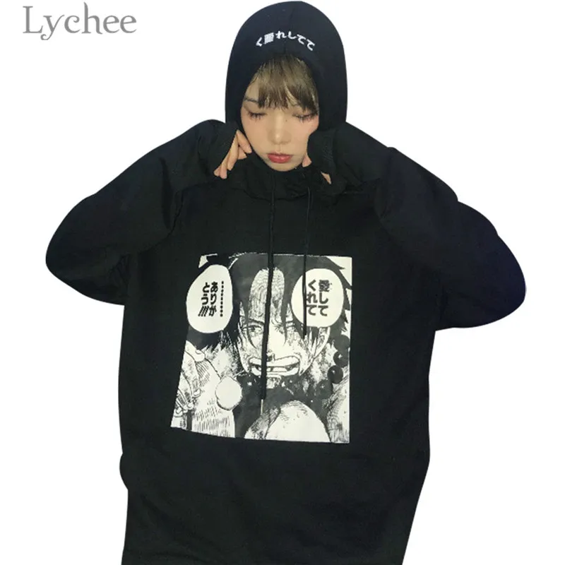 Lychee японский мультфильм персонаж печати женщин толстовка с капюшоном осень зима