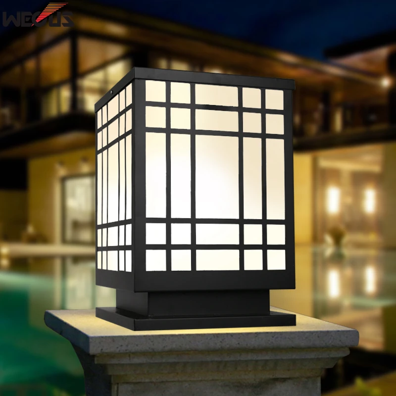 (WECUS) Wall pillar lamp, outdoor courtyard landscape rectangular wall lamp, door column lamp waterproof villa garden gate light