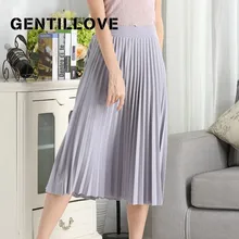 Gentillove Высокая талия плиссированные сплошной цвет Половина Длина эластичная юбка для женщин Весна Осень Мода миди юбки леди черный розовый
