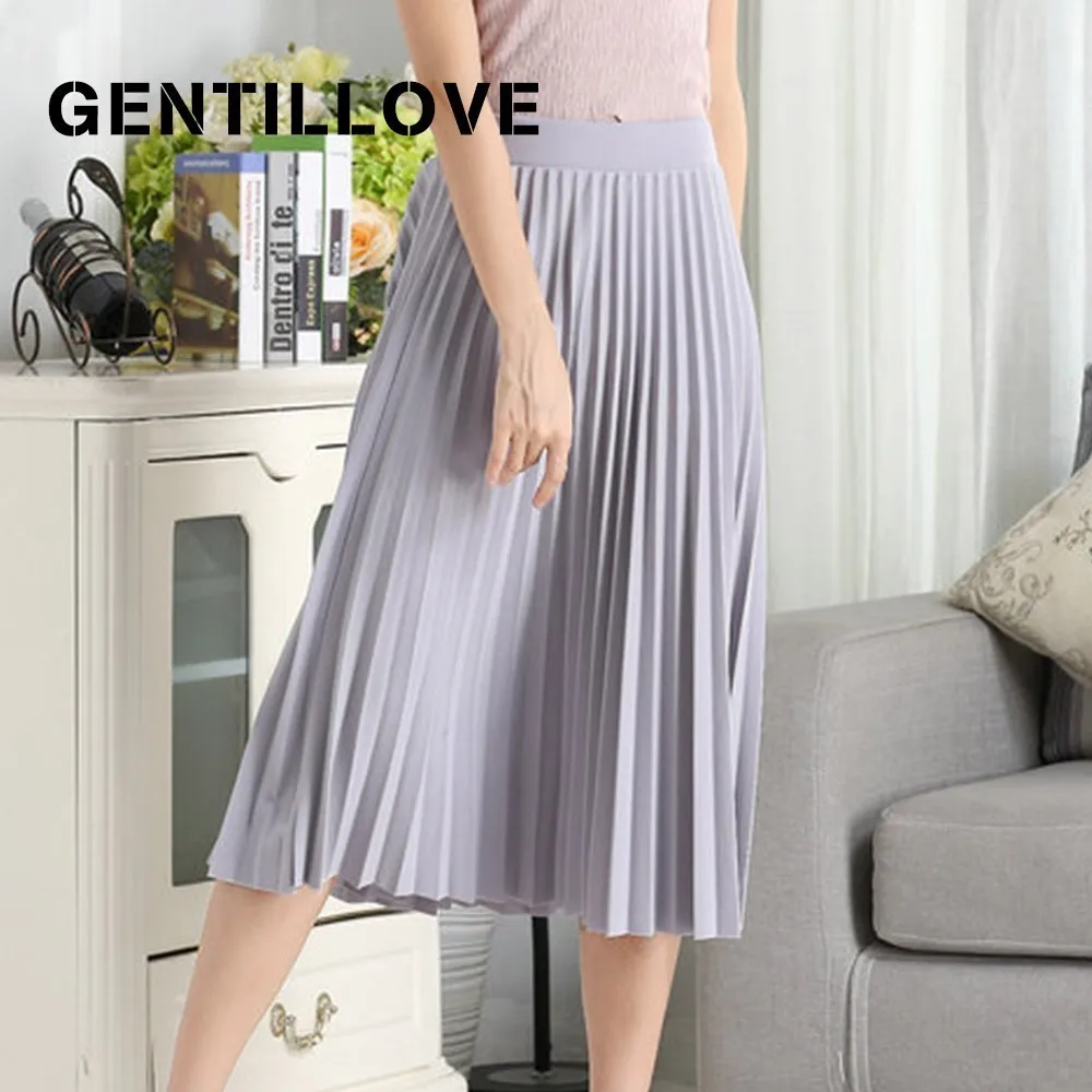 Женская плиссированная юбка Gentillove однотонная эластичная средней длины с высокой