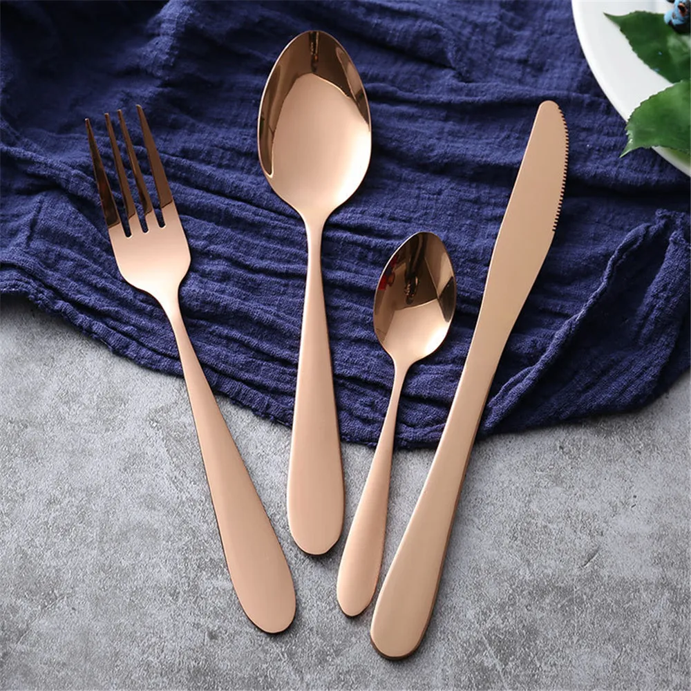 

Luxury 304 Stainless Steel Tableware Set Mirror Shining Rose Gold Western Food Dinnerware Sets Knife Forks Spoons Cutleries 4pcs