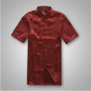 Традиционная китайская одежда с коротким рукавом, костюм Тан, топ для мужчин, униформа кунг-фу Тай Чи, летняя рубашка для боевых искусств, блузка, пальто для мужчин - Цвет: red
