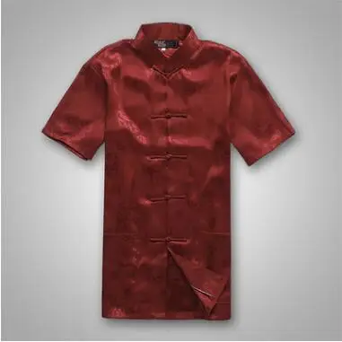 red Традиционная китайская одежда с коротким рукавом, костюм Тан, топ для мужчин, униформа кунг-фу Тай Чи, летняя рубашка для боевых искусств, блузка, пальто для мужчин - Цвет: red