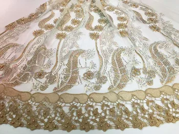 

High class African embroidery tulle fabric with beads French net lace material with stones for wedding/party dress JNZ41