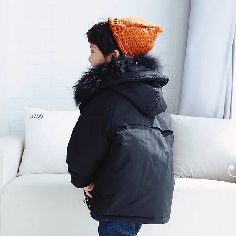 

Kids Boy Girl Loose Winter Coats Children's Outerwear Warm Fur Collar Hooded Jackets