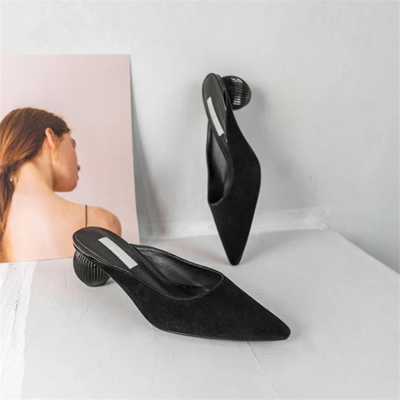 Ouqinvshen Pointed Toe Mules Shoes Women Black Fashion Strange Style Elegant Summer High Heels Slipper Kid Suede Women Slippers Ouqinvshen Pointed Toe Mules Shoes Women Black Fashion Strange Style Elegant Summer High Heels Slipper Kid Suede Women Slippers