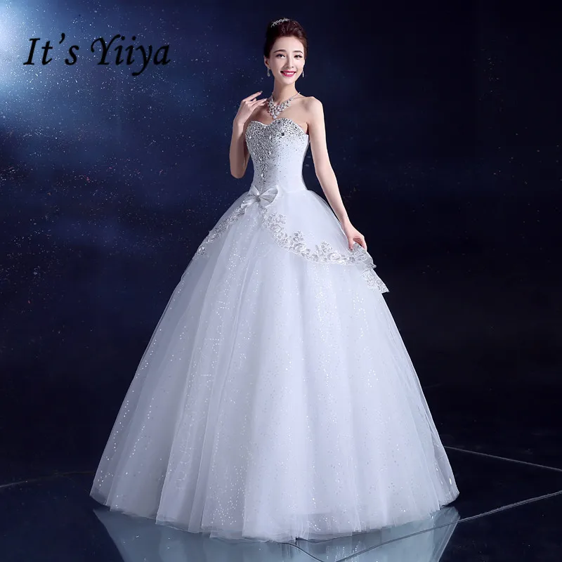 Это YiiYA качество Блестки без бретелек с бантом на талии свадебные платья белый принцесса невесты платья настоящая фотография Vestidos De Novia Y16