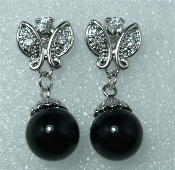 

2 styles wholesale 18kgp/silver plated 12mm black shell pearl butterfly earring #304