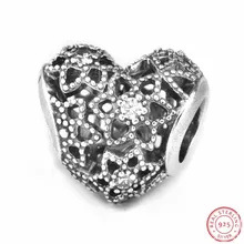 925 пробы серебро стильный ажурный цветущие бусины в форме сердца с четкими CZ DIY Fit Пандора Подвески для женщин ювелирных изделий FL599
