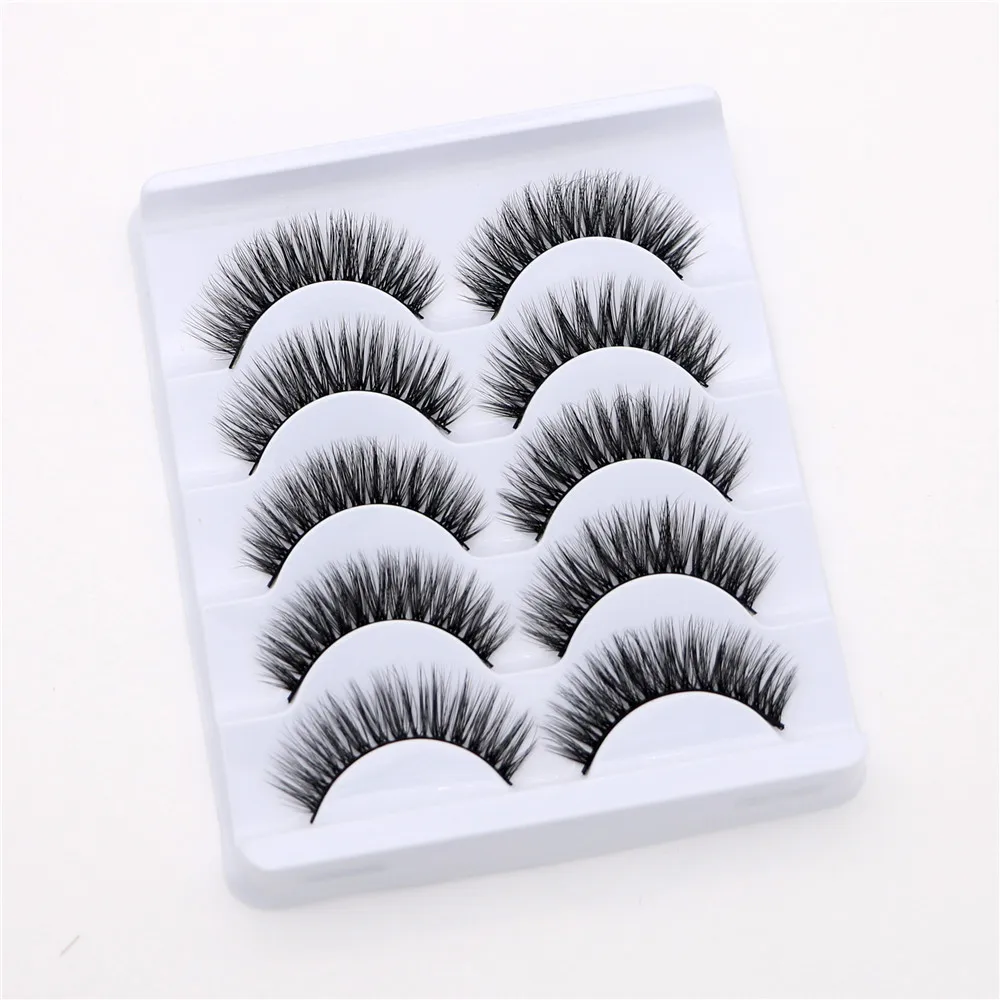 

5 Pairs Handmade False Eyelashes Natural Long Length Fake Eyelashes Thick Cross Big Eye lashes 3D Stage Performance Makeup Tool