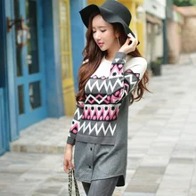 Original 2016 Brand Autumn and Winter Pull Femme Plus Size Fake 2 Pieces Long Sleeve White Women Pullover and Sweater Wholesale