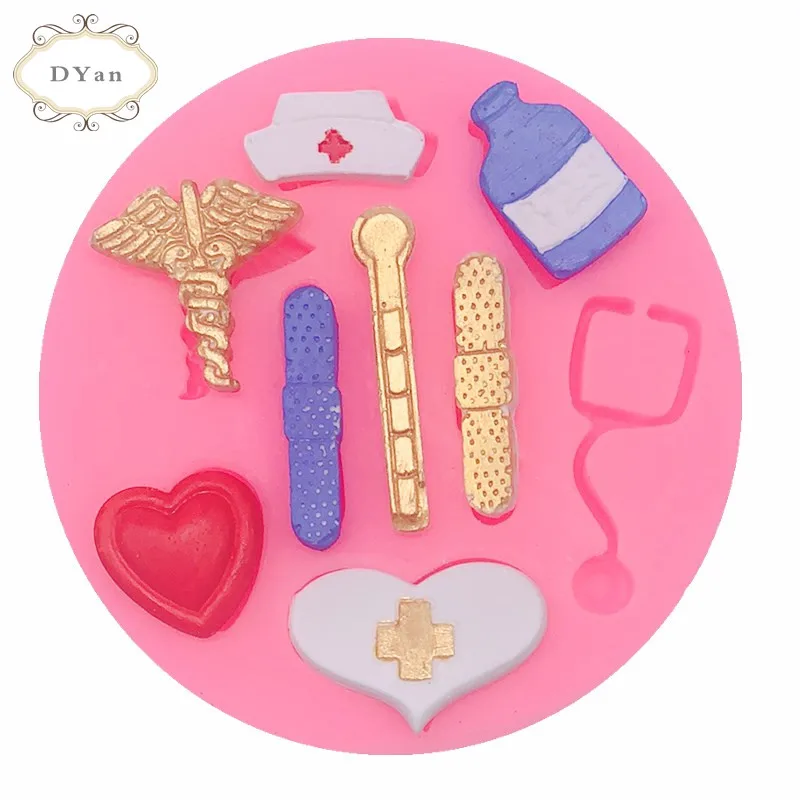 

Cake Tools Nurse Themed Medical Hat Bottle Heart Tool Medicine Silicone Mold Decorating Cupcake Topper Fondant Tool Mould A1879