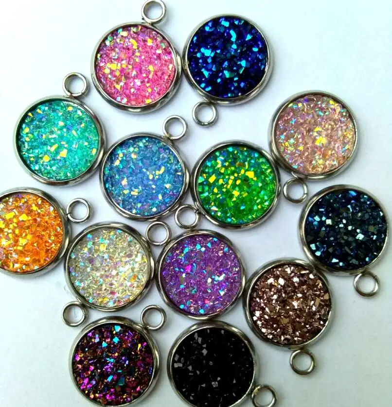 

AKOLION Coloful Ocean mermaid fish scale / druzy stone Charms DIY Bracelet Necklace Jewelry Accessory DIY Craft 13colors