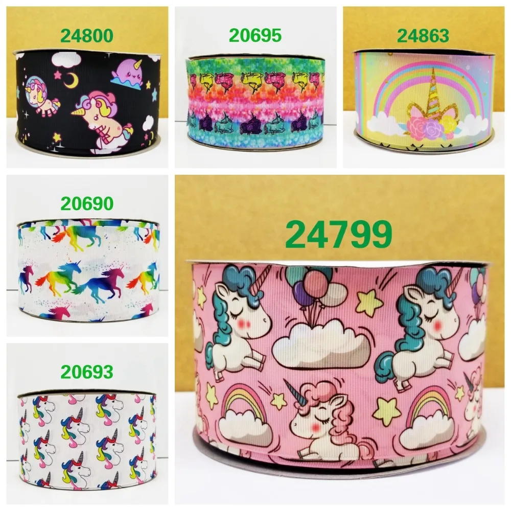 

Free shipping 50 yard per size unicorn ribbon printed grosgrain ribbon 21799