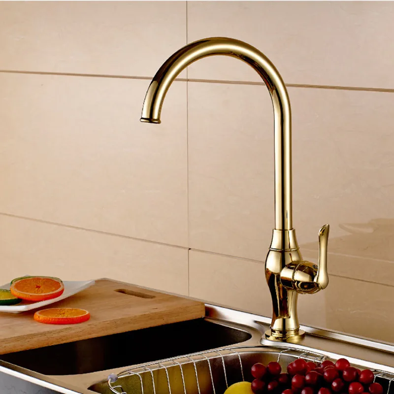 Hot selling Solid brass golden kitchen faucet with single handle gold