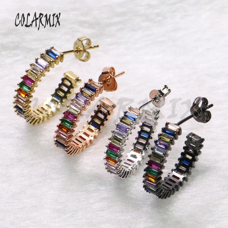 

5 pairs Summer colors earrings,rainbow zircon earrings crystal stud earrings, round hook earrings for women jewelry gift 5431