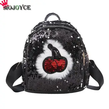 

Cherry Pattern Sequins Women Mini Backpack Teenage Girls PU Leather Shoulder Backpack Mochila Feminina