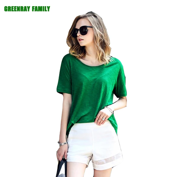 Plus 4XL Summer Casual Women Pan Suit Set Cotton Green T shirt Top+