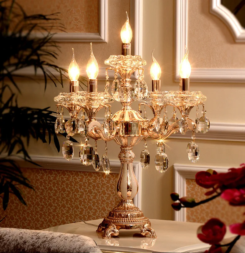 5 Arm Gold Crystal Candle Holders Led Table Lamp For Dining Room 5 Arm Gold Crystal Candle Holders Led