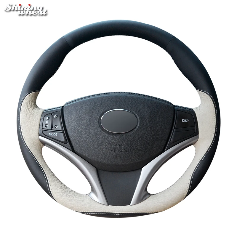 Shining wheat Black Beige Leather Hand stitched Car Steering Wheel