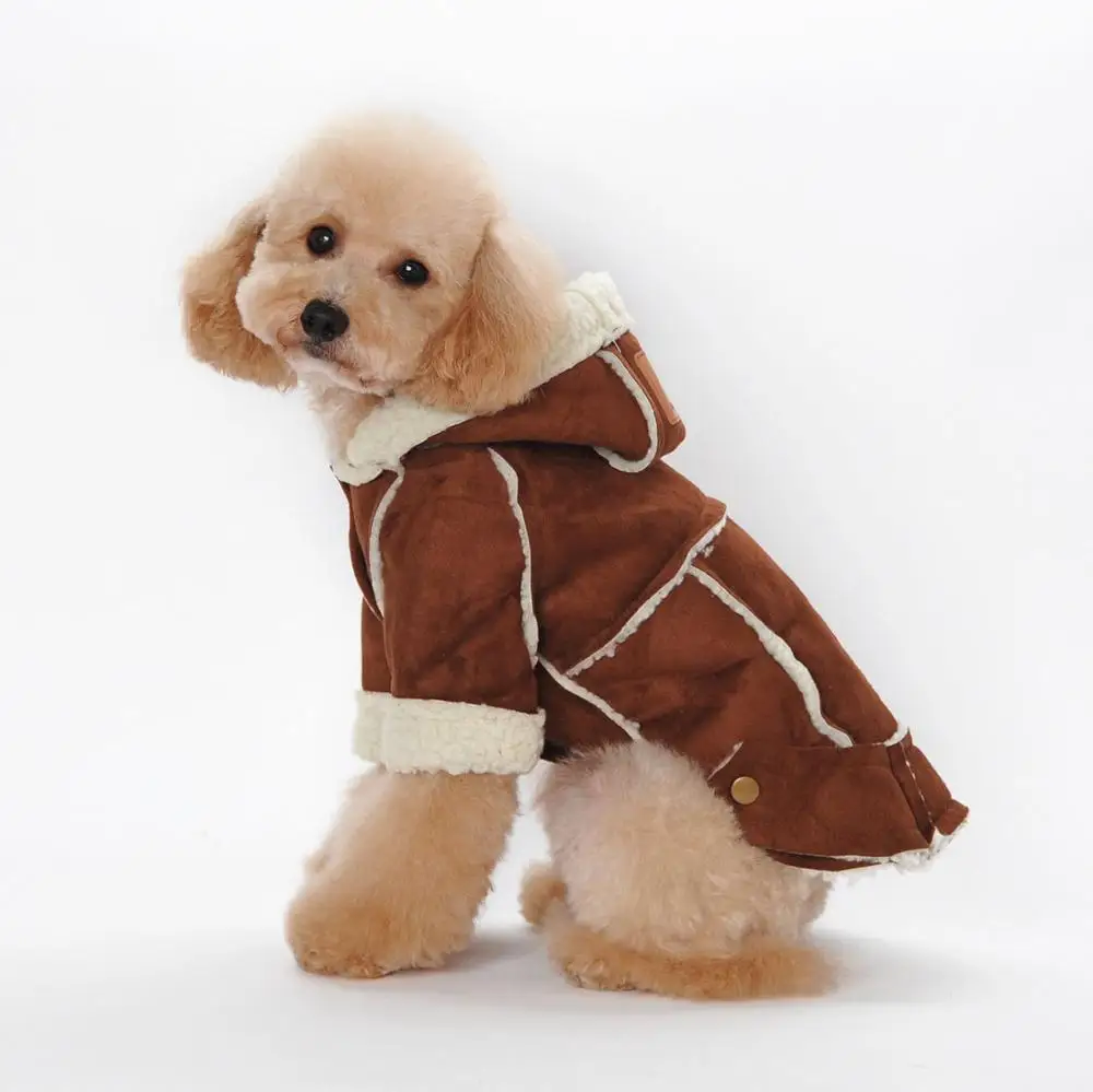Зимняя теплая куртка из замши для собак, теплая куртка для собак, утепленное пальто с капюшоном для маленьких собак, пальто для больших собак, ZL264-3 - Цвет: Brown