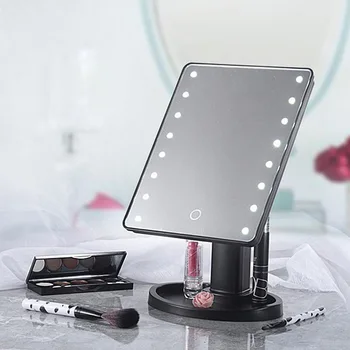 

Dressing mirror 16/22 with light 360 degree rotating mirror portable desktop storage makeup mirror led touch sensor mirror