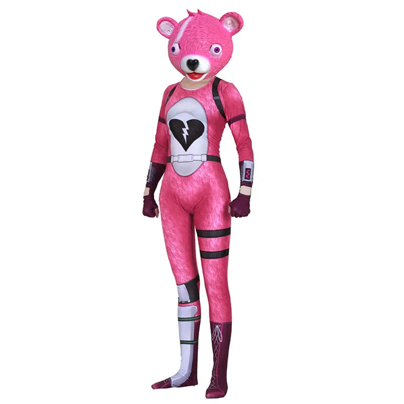 Розовый Лидер команды розовый медведь Косплей Костюм полная латексная маска для лица взрослых спандекс зентай боди Хэллоуин вечерние для женщин детей