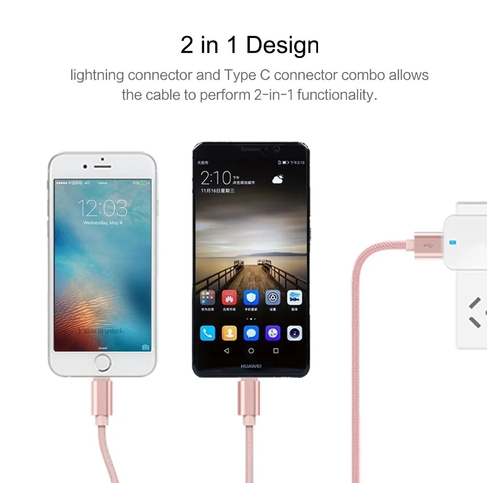 Rock 2 в 1 Usb type C зарядный кабель для Iphone samsung Xiaomi зарядное устройство Шнур USB-C кабель быстрой зарядки для Lightning type-c устройства