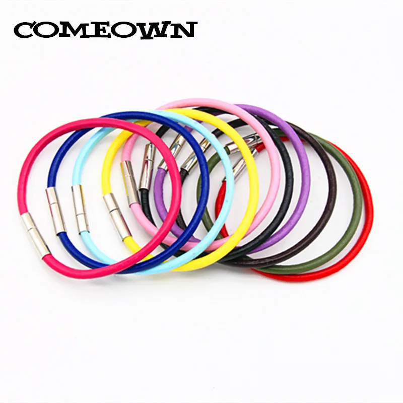 

COMEOWN 20pcs New Arrival Real Leather Charms Bracelets & Bangles 3mm 16-25cm Stainless Steel Bracelet DIY Jewelry Accessories