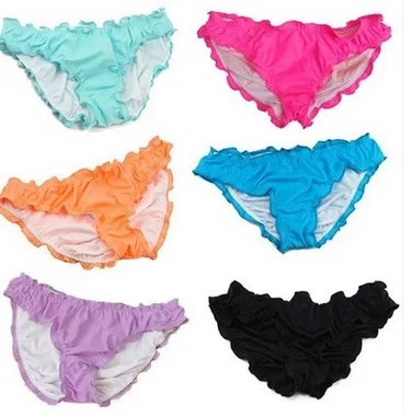 

Ruffled Swimming Trunks Lotus Leaf Edge Sexy Woman Brazilian Bikini Bottoms Swimwear Swim Shorts Swimsuit S-2XL 10 Colors Solid
