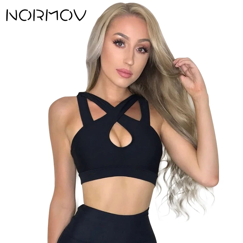 NORMOV сплошной черный майка женская спортивная Push Up Bra бесшовное белье Одежда Бег с