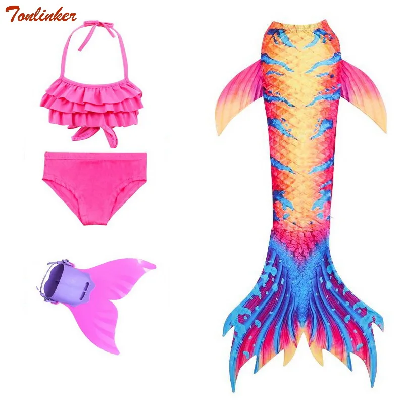 

New Summer Fancy Mermaid tails with Monofin Flipper mermaid Swimming tails for Kids Girls Beach Wear Swimsuits Swimwear 3-10 Yr