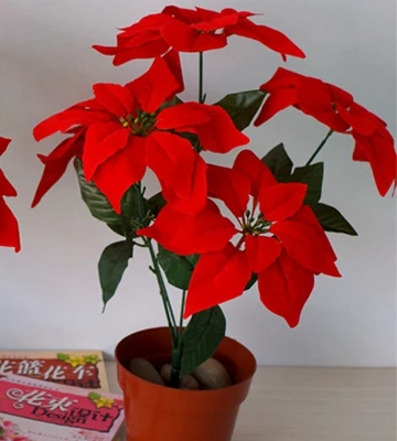 Имитация бонсай 1 букет Poinsettia Posy Декоративные Искусственные Рождественские цветы искусственный горшок растения домашний декор(без цветочного горшка - Цвет: 5 flowers