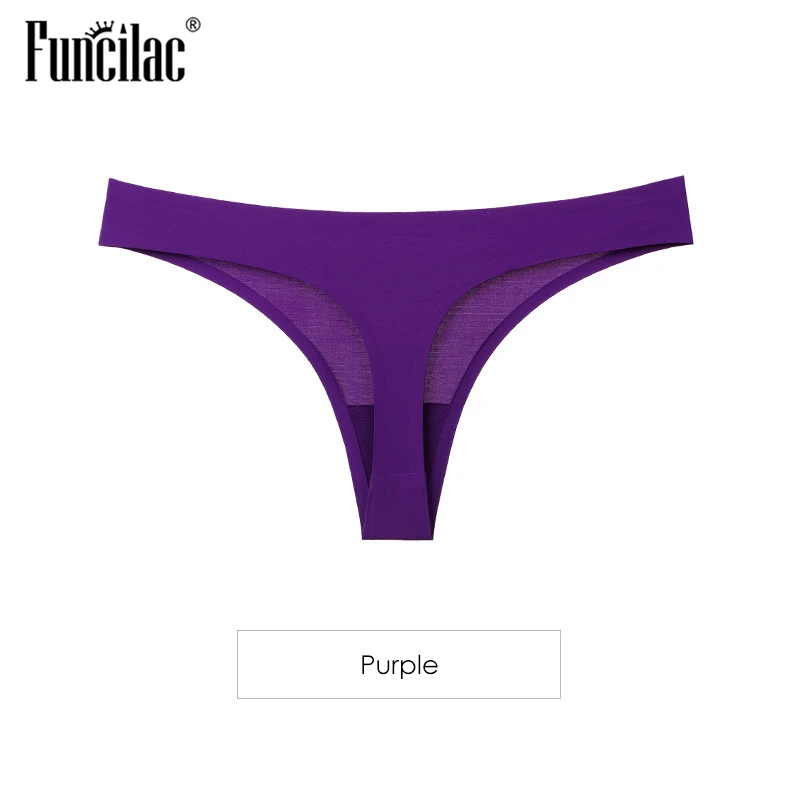 Cotton Women Thongs Sexy Ice Silk G-String Panties Seamless Underwear Ladies Bikini Briefs Girls Lingerie 1 Piece Dropshipping - Цвет: Purple