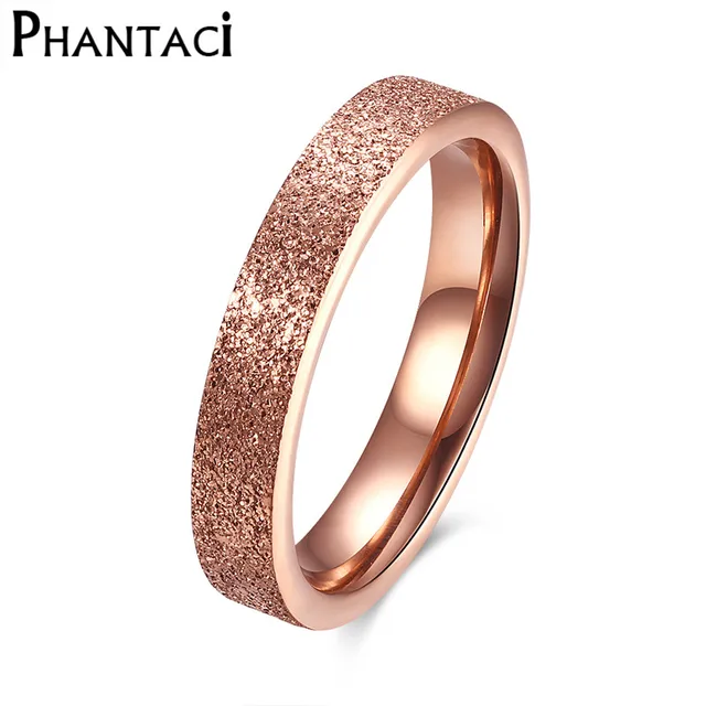 Fashion Frosted Rose Gold Color Rings For Women Wedding Engagement Ring Sand Blasted Stainless Steel Jewelry